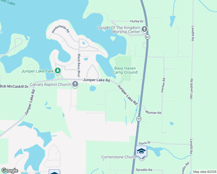 map of restaurants, bars, coffee shops, grocery stores, and more near 134 Windham Way in DeFuniak Springs