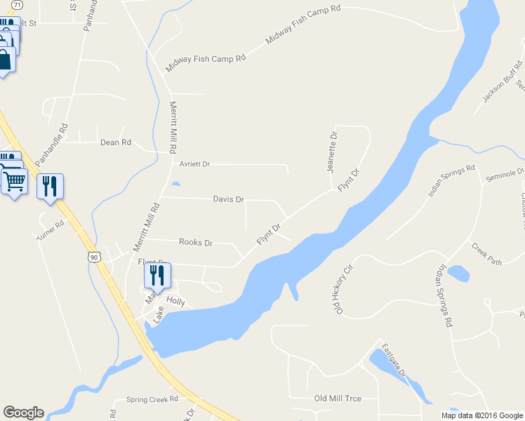 map of restaurants, bars, coffee shops, grocery stores, and more near 4908 Davis Drive in Marianna