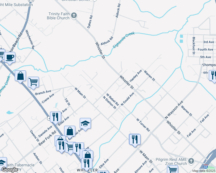 map of restaurants, bars, coffee shops, grocery stores, and more near 119 North Anderson Avenue in Mobile