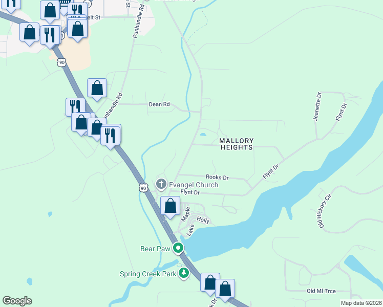 map of restaurants, bars, coffee shops, grocery stores, and more near 2694 Merritts Mill Road in Marianna