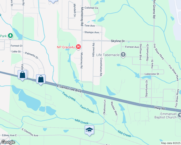 map of restaurants, bars, coffee shops, grocery stores, and more near 5334 Hillcrest Road in Crestview
