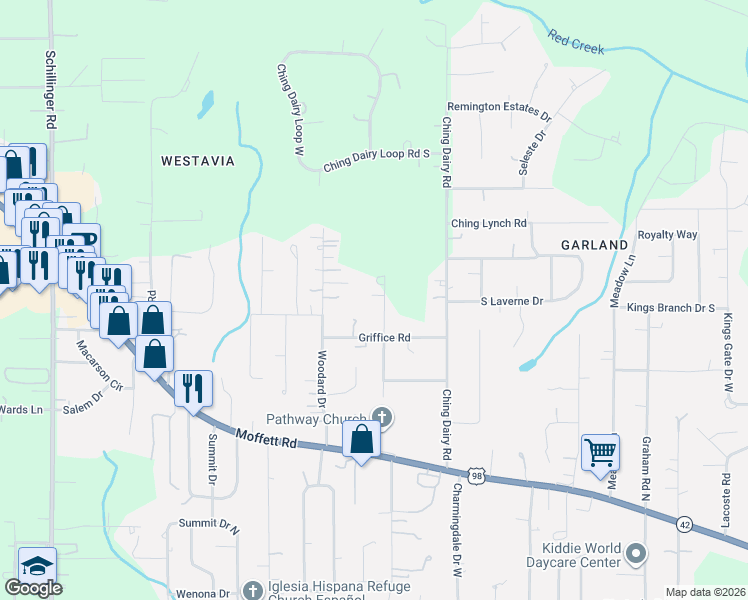 map of restaurants, bars, coffee shops, grocery stores, and more near 3351 Sky Terra Drive in Mobile