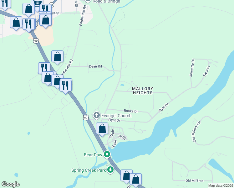 map of restaurants, bars, coffee shops, grocery stores, and more near 2694 Merritts Mill Road in Marianna
