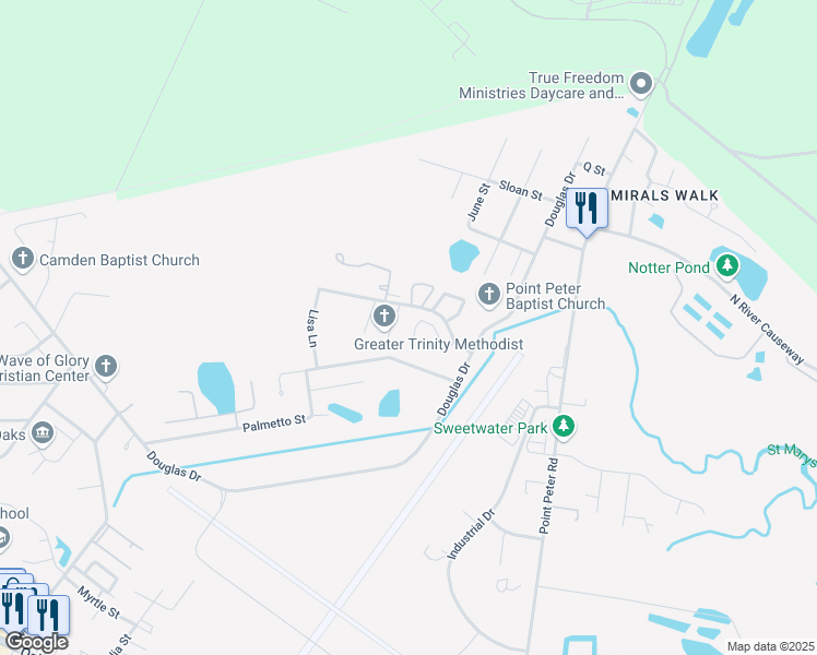 map of restaurants, bars, coffee shops, grocery stores, and more near 216 Inlet Reach Circle in Saint Marys