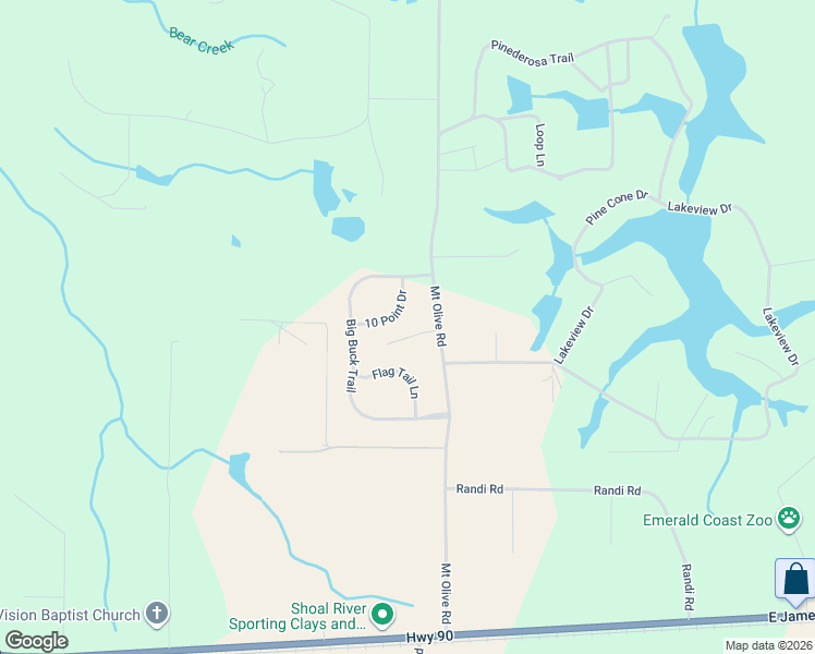 map of restaurants, bars, coffee shops, grocery stores, and more near 5412 Flag Tail Lane in Crestview
