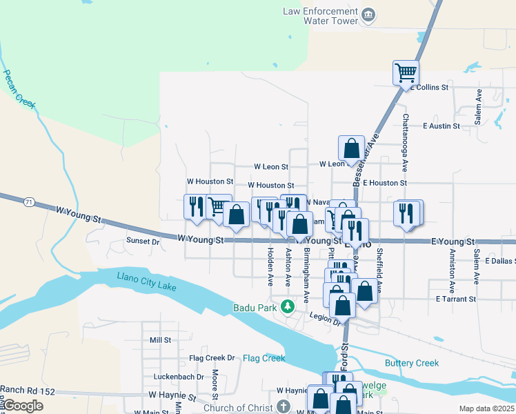 map of restaurants, bars, coffee shops, grocery stores, and more near 407 West Navarro Street in Llano