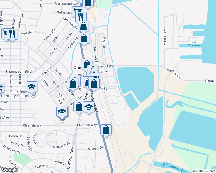 map of restaurants, bars, coffee shops, grocery stores, and more near 4 Gulf Street in Chickasaw