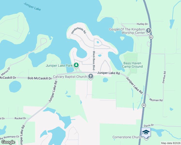 map of restaurants, bars, coffee shops, grocery stores, and more near 1735 Juniper Lake Road in DeFuniak Springs