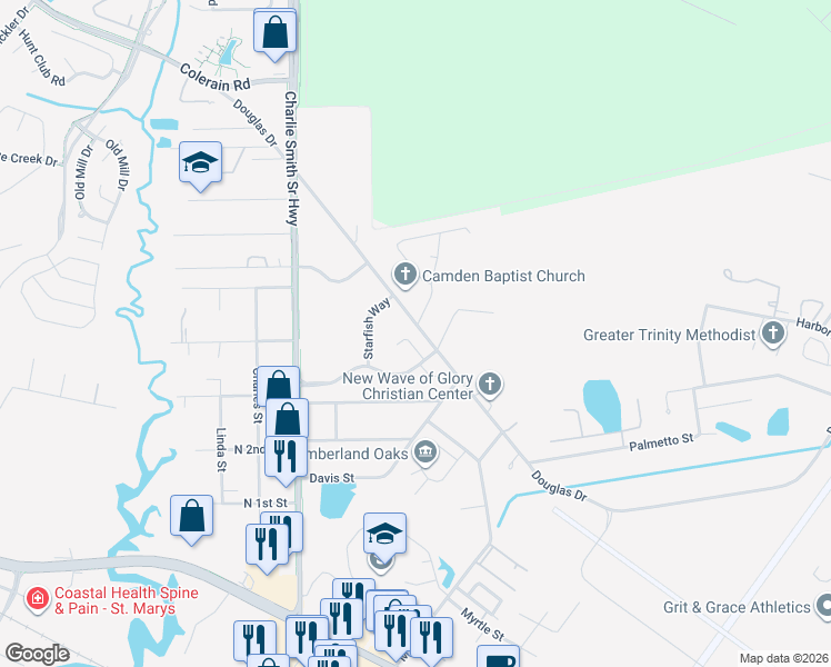 map of restaurants, bars, coffee shops, grocery stores, and more near 504 Davison Circle in Saint Marys