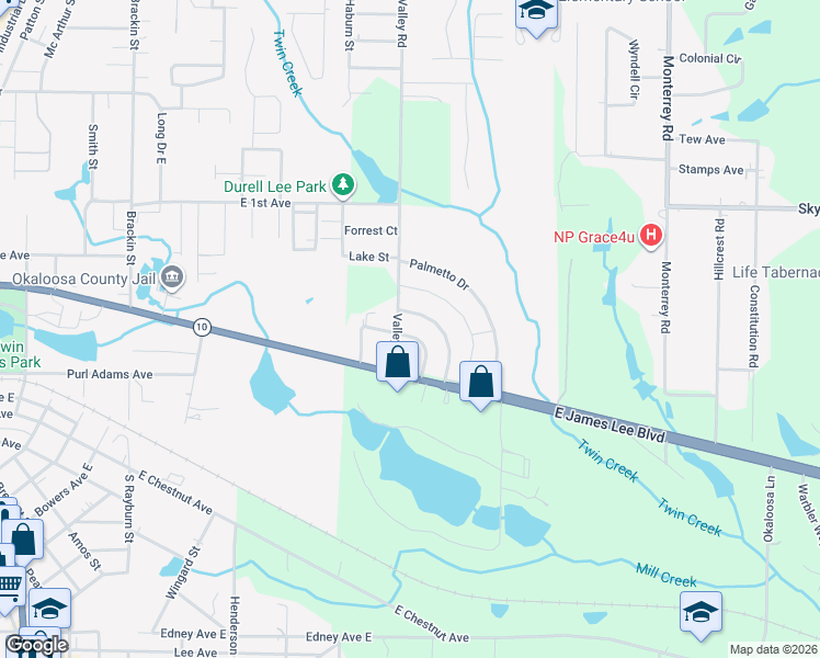 map of restaurants, bars, coffee shops, grocery stores, and more near 126 Sikes Drive in Crestview