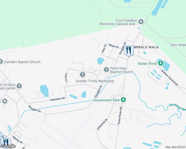 map of restaurants, bars, coffee shops, grocery stores, and more near 134 Inlet Reach Circle in Saint Marys