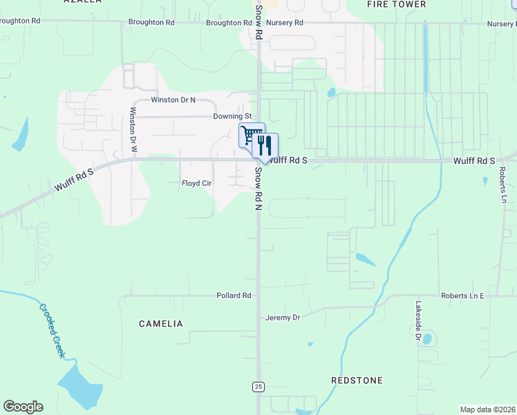 map of restaurants, bars, coffee shops, grocery stores, and more near 3557 Snow Road North in Semmes