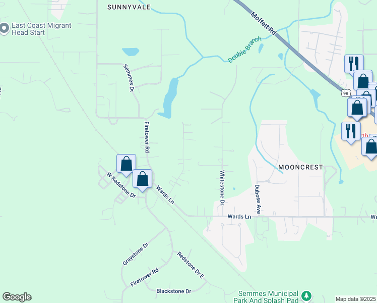 map of restaurants, bars, coffee shops, grocery stores, and more near 3380 Shannon Ln in Semmes