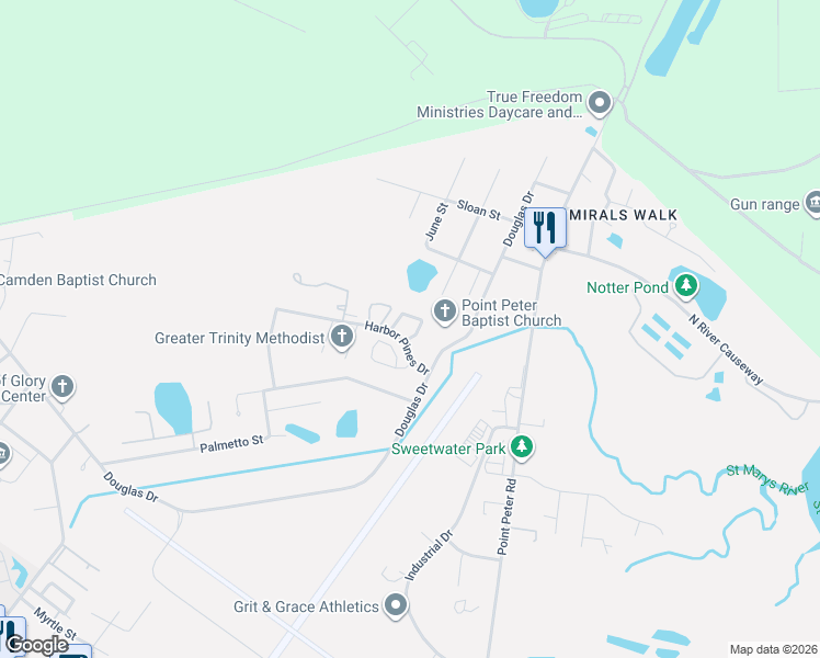 map of restaurants, bars, coffee shops, grocery stores, and more near 165 Deep Bay Circle in St. Marys