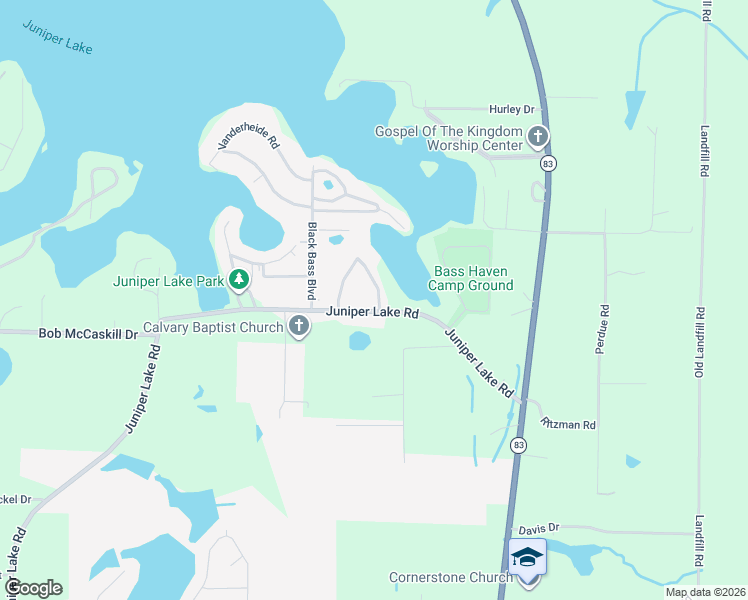 map of restaurants, bars, coffee shops, grocery stores, and more near 1931 Juniper Lake Road in DeFuniak Springs