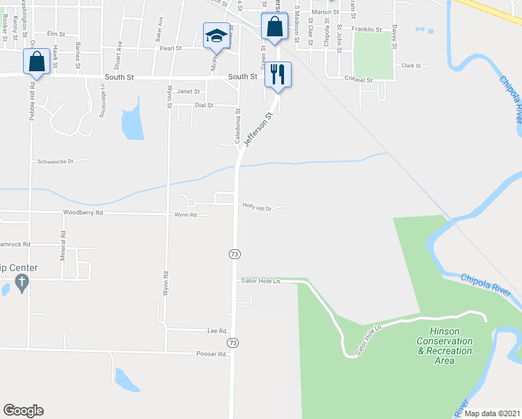 map of restaurants, bars, coffee shops, grocery stores, and more near 4401 Holly Hill Drive in Marianna
