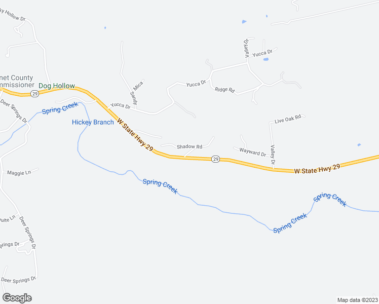 map of restaurants, bars, coffee shops, grocery stores, and more near Center Drive in Burnet County