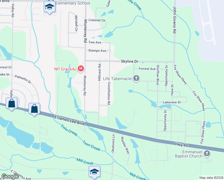 map of restaurants, bars, coffee shops, grocery stores, and more near 5351 Constitution Road in Crestview
