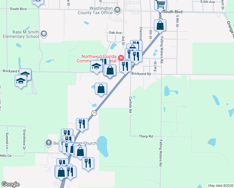 map of restaurants, bars, coffee shops, grocery stores, and more near 1331 Main Street in Chipley