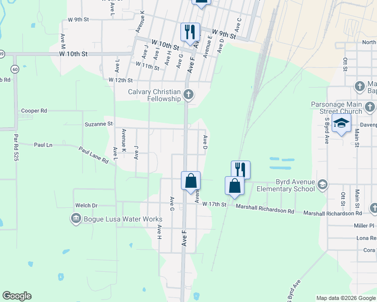 map of restaurants, bars, coffee shops, grocery stores, and more near 1436 Avenue F in Bogalusa