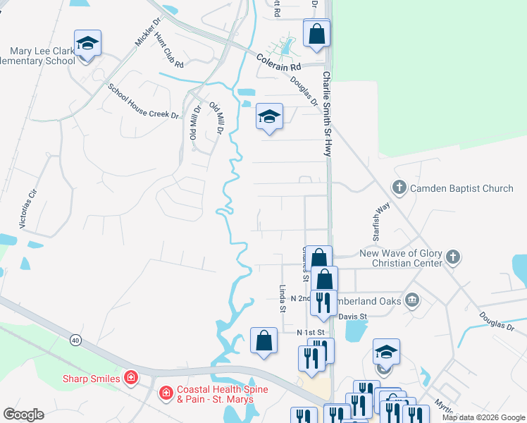 map of restaurants, bars, coffee shops, grocery stores, and more near 250 4th Street in St. Marys