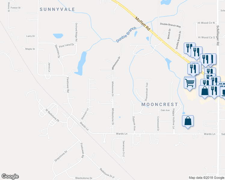 map of restaurants, bars, coffee shops, grocery stores, and more near 3357 Whitestone Drive in Semmes