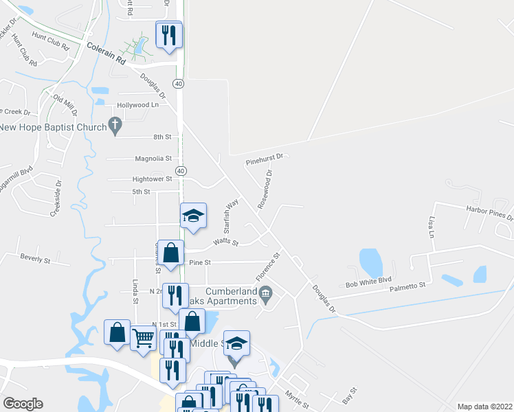 map of restaurants, bars, coffee shops, grocery stores, and more near 791 Douglas Drive in St. Marys