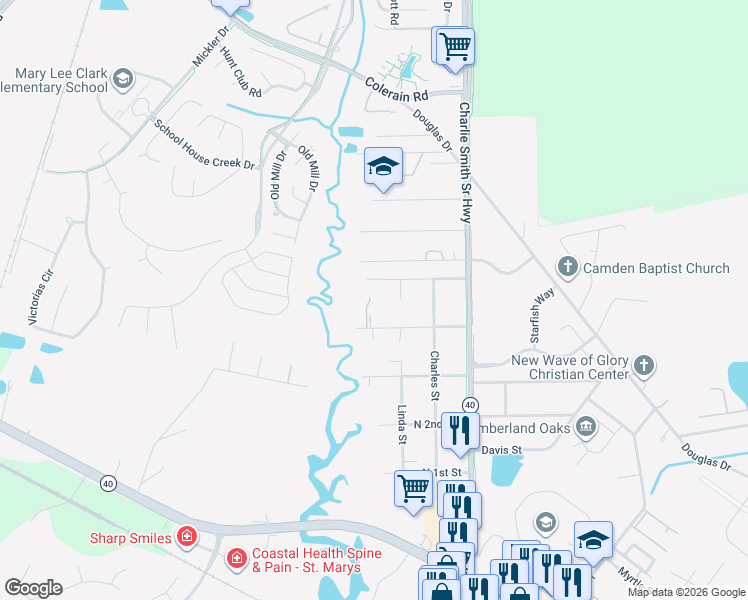 map of restaurants, bars, coffee shops, grocery stores, and more near 250 4th Street in St. Marys