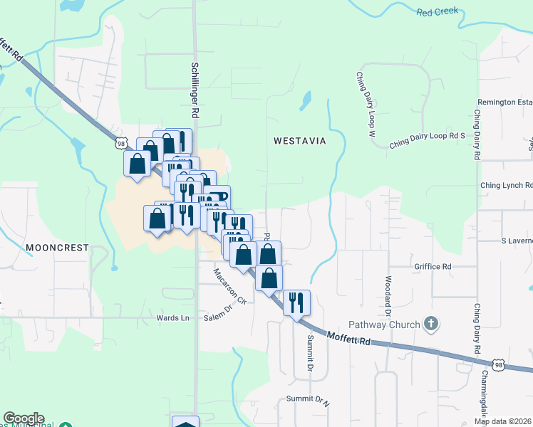 map of restaurants, bars, coffee shops, grocery stores, and more near 3550 Denmark Road in Mobile