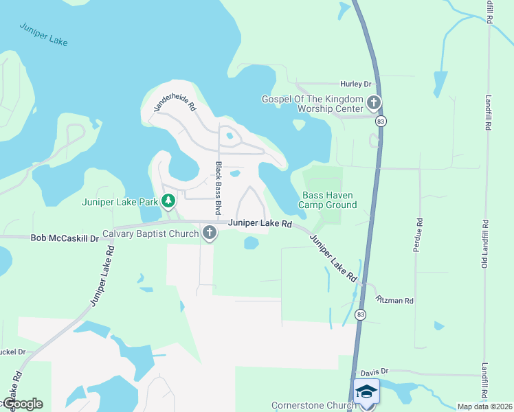 map of restaurants, bars, coffee shops, grocery stores, and more near 1931 Juniper Lake Road in DeFuniak Springs