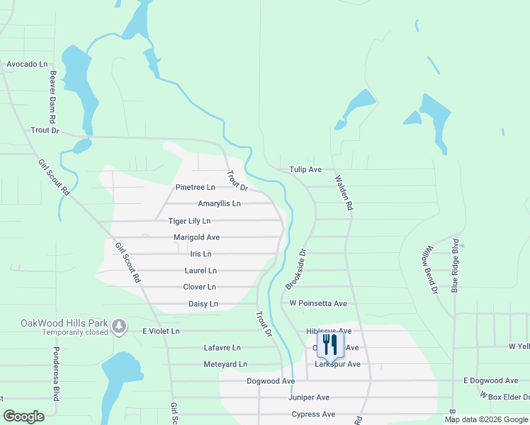 map of restaurants, bars, coffee shops, grocery stores, and more near 60 Tiger Lily Lane in DeFuniak Springs
