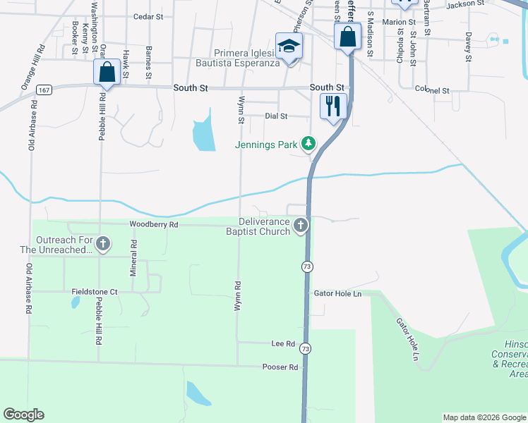 map of restaurants, bars, coffee shops, grocery stores, and more near 4373-4375 Kent Drive in Marianna