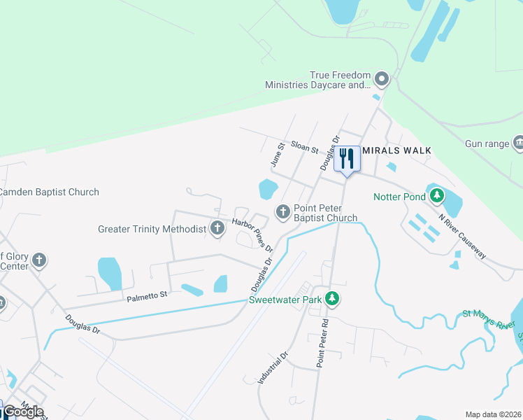 map of restaurants, bars, coffee shops, grocery stores, and more near 165 Deep Bay Circle in St. Marys