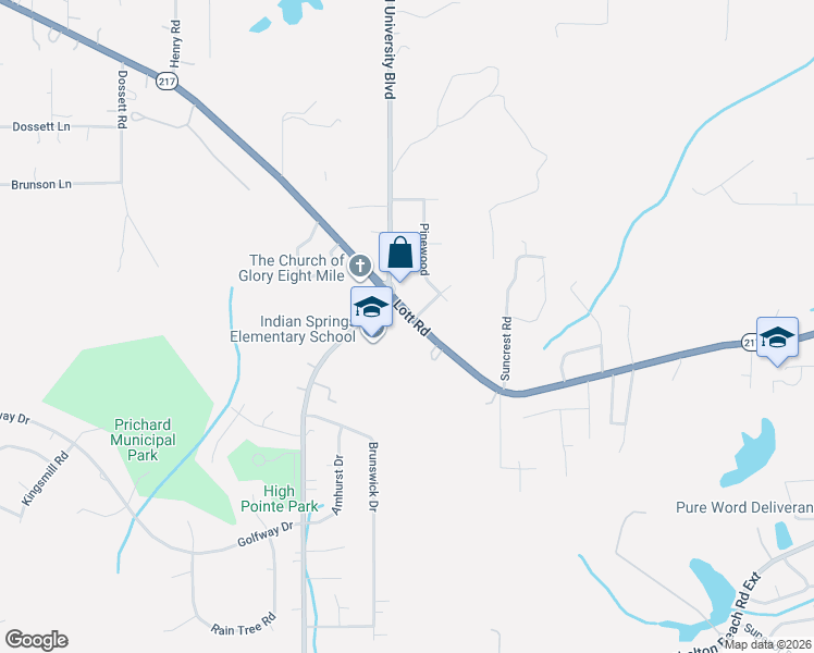 map of restaurants, bars, coffee shops, grocery stores, and more near 3501 Lott Rd in Prichard