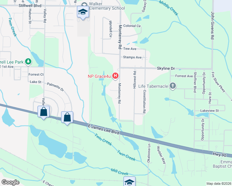 map of restaurants, bars, coffee shops, grocery stores, and more near 5348 Monterrey Road in Crestview