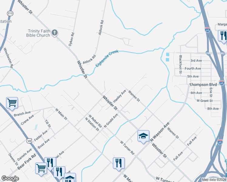 map of restaurants, bars, coffee shops, grocery stores, and more near 314 N Anderson Ave in Prichard