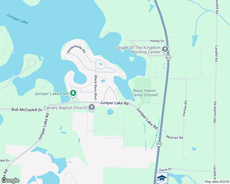 map of restaurants, bars, coffee shops, grocery stores, and more near 1931 Juniper Lake Road in DeFuniak Springs