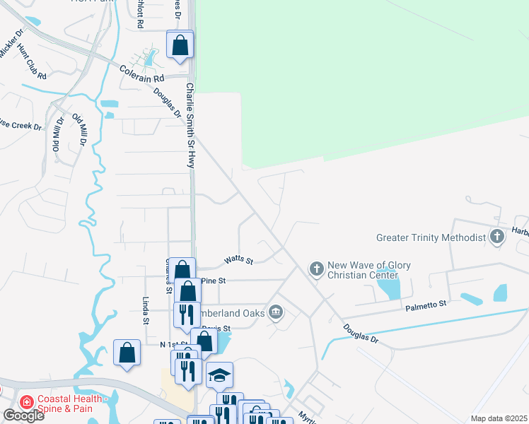 map of restaurants, bars, coffee shops, grocery stores, and more near 791 Douglas Drive in St. Marys