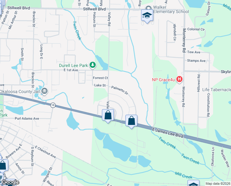 map of restaurants, bars, coffee shops, grocery stores, and more near 123 Hampton Drive in Crestview