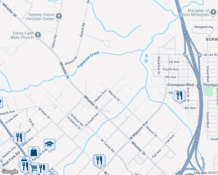 map of restaurants, bars, coffee shops, grocery stores, and more near 431 Emily Avenue in Prichard