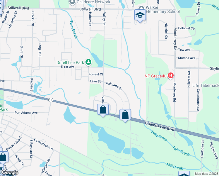 map of restaurants, bars, coffee shops, grocery stores, and more near 106 Palmetto Drive in Crestview