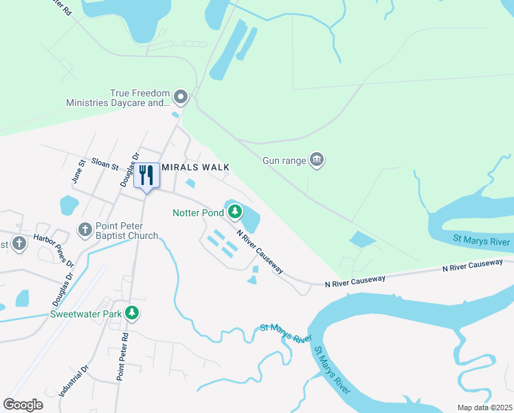 map of restaurants, bars, coffee shops, grocery stores, and more near 442 Admiral's Walk Drive in St. Marys