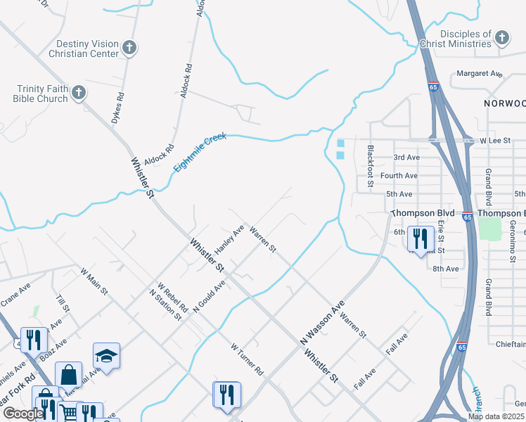map of restaurants, bars, coffee shops, grocery stores, and more near 431 Emily Avenue in Mobile