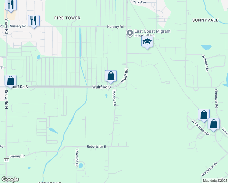 map of restaurants, bars, coffee shops, grocery stores, and more near 5910 Roberts Lane in Semmes