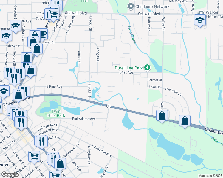 map of restaurants, bars, coffee shops, grocery stores, and more near 129 Camellot Court in Crestview