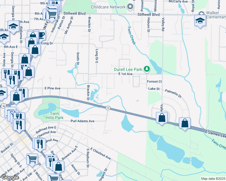 map of restaurants, bars, coffee shops, grocery stores, and more near 133 Camellot Court in Crestview