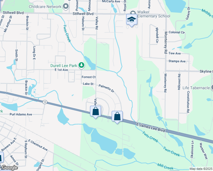 map of restaurants, bars, coffee shops, grocery stores, and more near 113 Palmetto Drive in Crestview