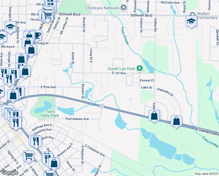 map of restaurants, bars, coffee shops, grocery stores, and more near 133 Camellot Court in Crestview