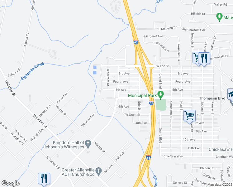 map of restaurants, bars, coffee shops, grocery stores, and more near 404 2nd Place in Chickasaw