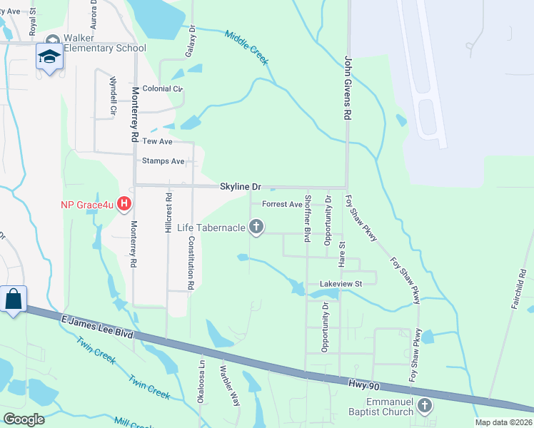 map of restaurants, bars, coffee shops, grocery stores, and more near 3145 Pinewoods Drive in Crestview